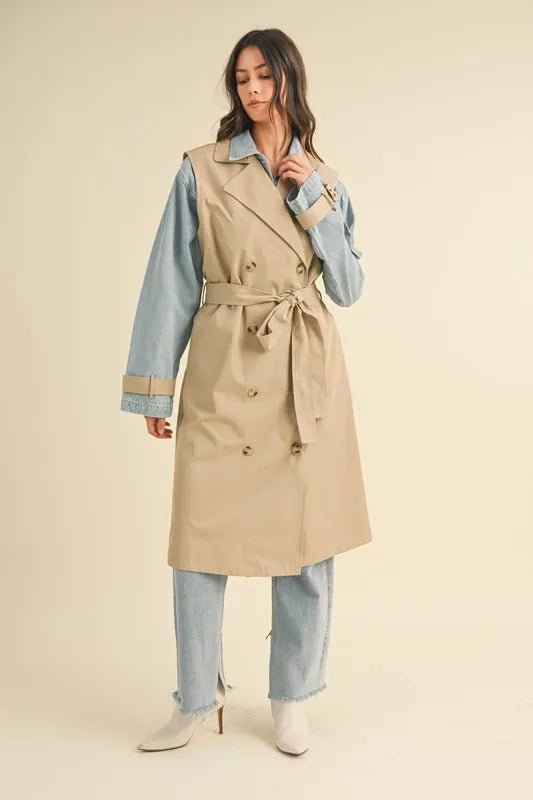 MABLE Layered Look Trench Coat With Denim Jacket - Rare Leather