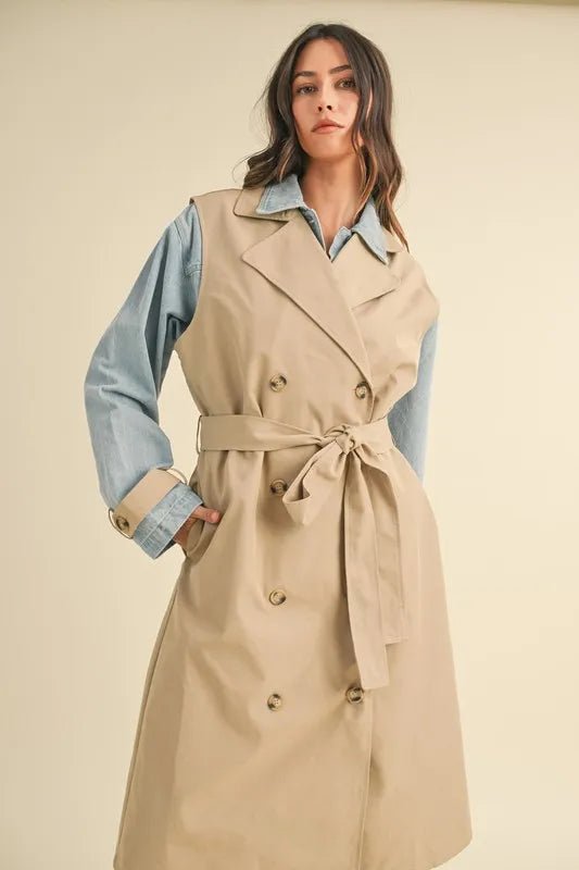 MABLE Layered Look Trench Coat With Denim Jacket - Rare Leather