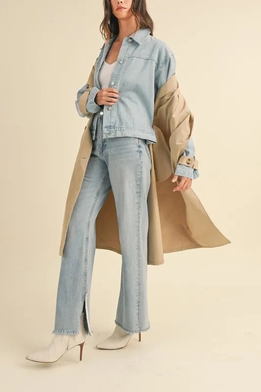 MABLE Layered Look Trench Coat With Denim Jacket - Rare Leather