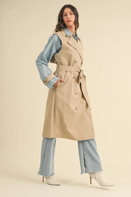 MABLE Layered Look Trench Coat With Denim Jacket - Rare Leather