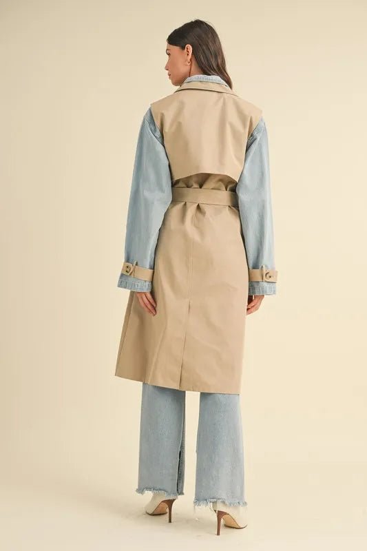 MABLE Layered Look Trench Coat With Denim Jacket - Rare Leather