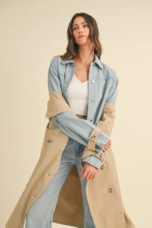 MABLE Layered Look Trench Coat With Denim Jacket - Rare Leather