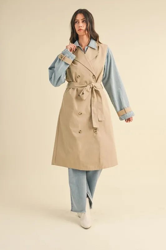 MABLE Layered Look Trench Coat With Denim Jacket - Rare Leather