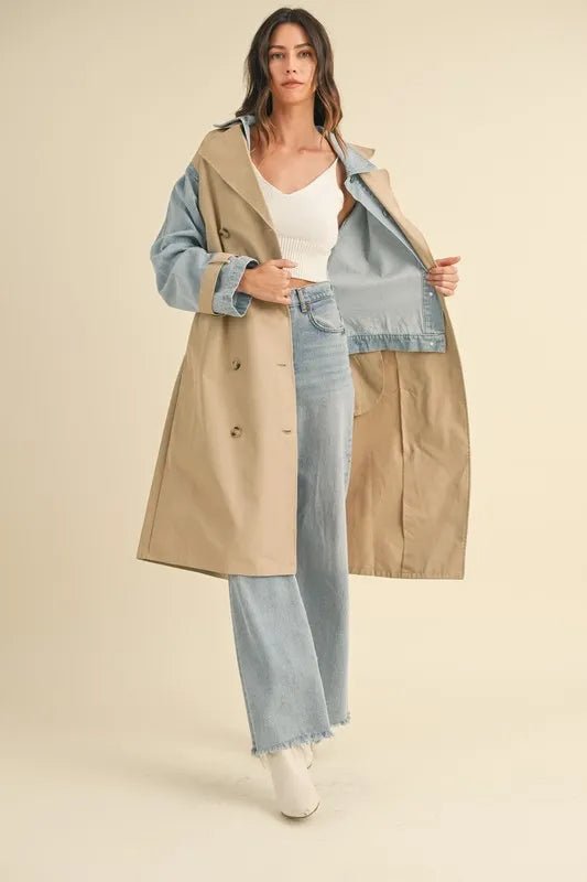 MABLE Layered Look Trench Coat With Denim Jacket - Rare Leather
