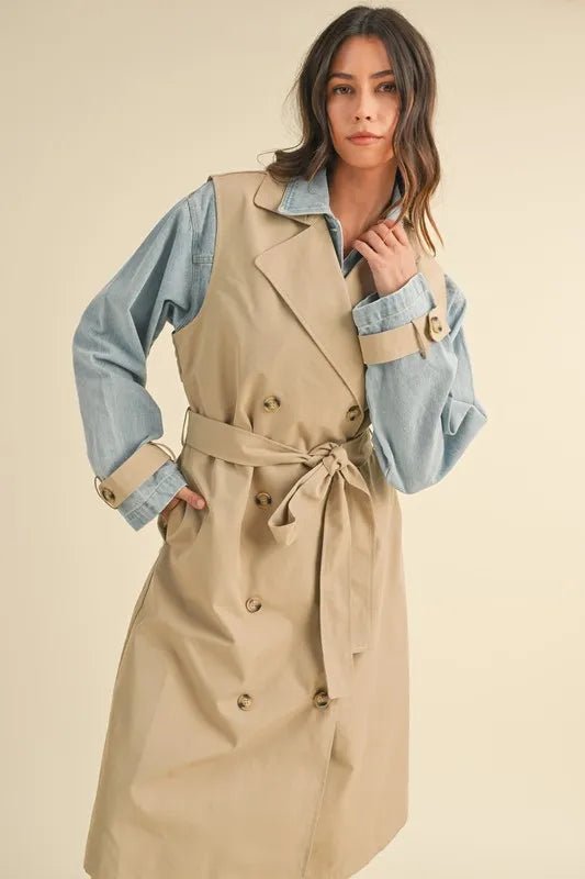 MABLE Layered Look Trench Coat With Denim Jacket - Rare Leather