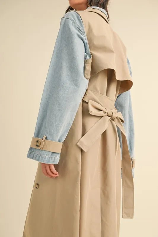 MABLE Layered Look Trench Coat With Denim Jacket - Rare Leather