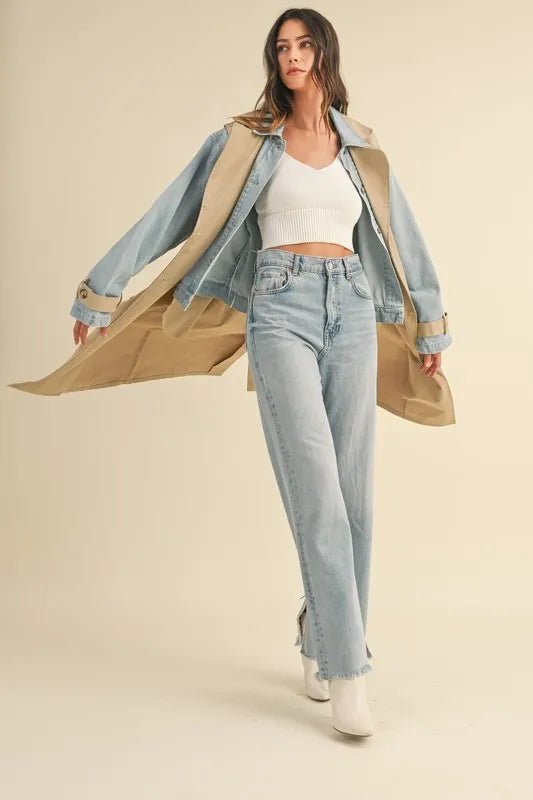 MABLE Layered Look Trench Coat With Denim Jacket - Rare Leather