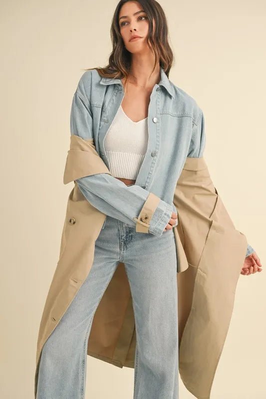 MABLE Layered Look Trench Coat With Denim Jacket - Rare Leather