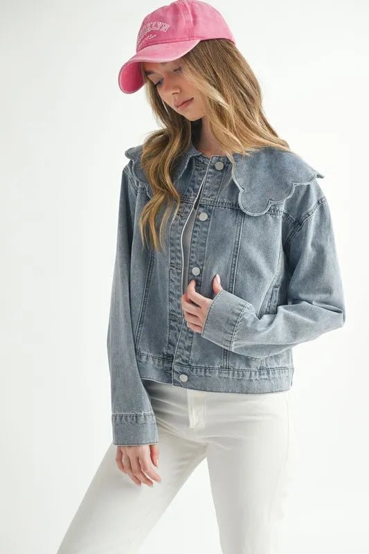 MABLE Scallop Peter Pan Collar Denim Jacket - Rare Leather