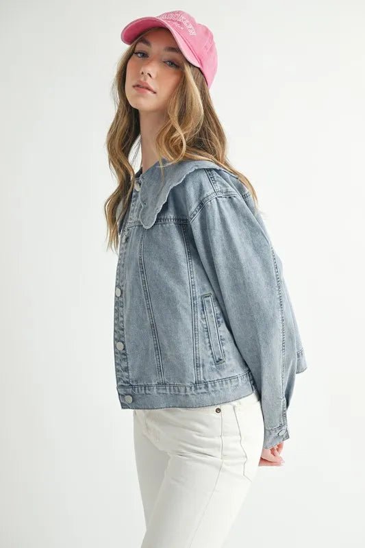 MABLE Scallop Peter Pan Collar Denim Jacket - Rare Leather