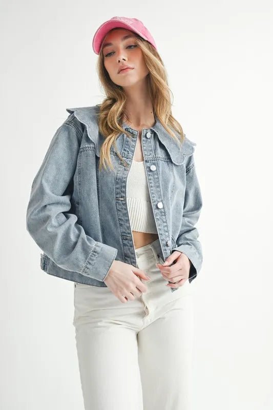 MABLE Scallop Peter Pan Collar Denim Jacket - Rare Leather