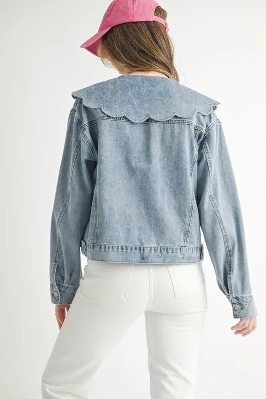 MABLE Scallop Peter Pan Collar Denim Jacket - Rare Leather