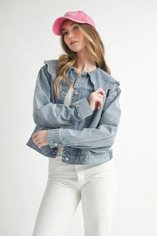 MABLE Scallop Peter Pan Collar Denim Jacket - Rare Leather