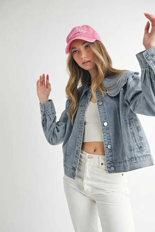 MABLE Scallop Peter Pan Collar Denim Jacket - Rare Leather