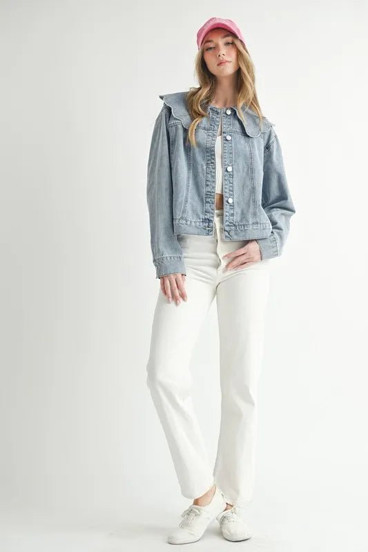 MABLE Scallop Peter Pan Collar Denim Jacket - Rare Leather