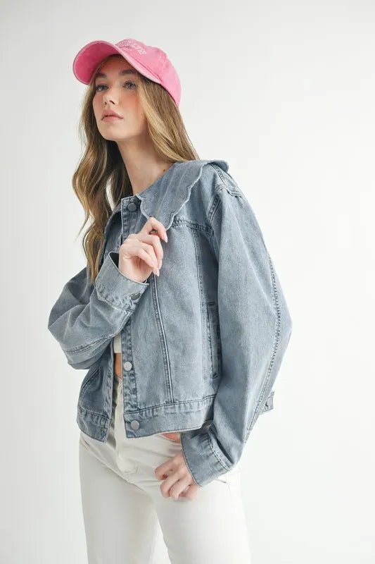 MABLE Scallop Peter Pan Collar Denim Jacket - Rare Leather