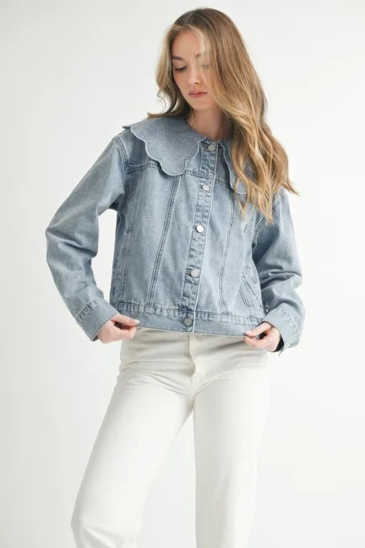 MABLE Scallop Peter Pan Collar Denim Jacket - Rare Leather