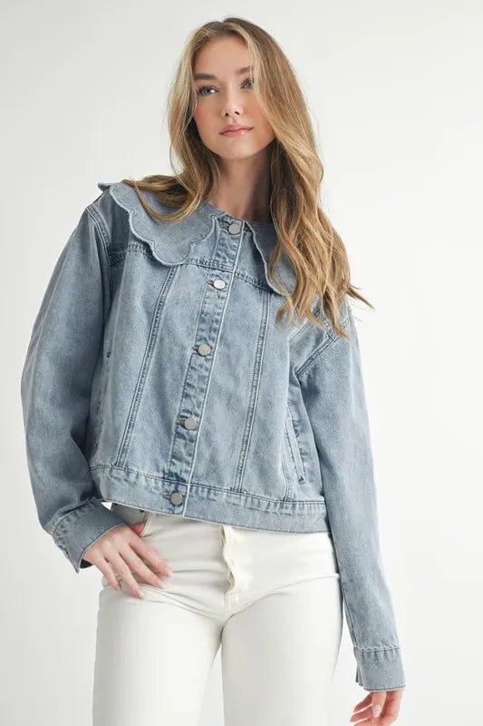 MABLE Scallop Peter Pan Collar Denim Jacket - Rare Leather