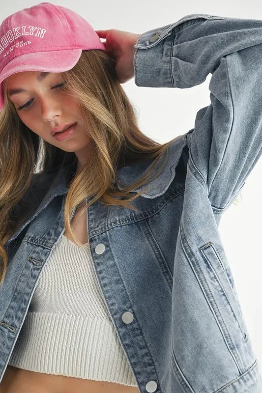 MABLE Scallop Peter Pan Collar Denim Jacket - Rare Leather
