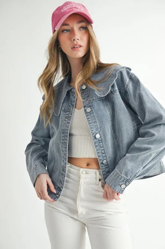 MABLE Scallop Peter Pan Collar Denim Jacket - Rare Leather