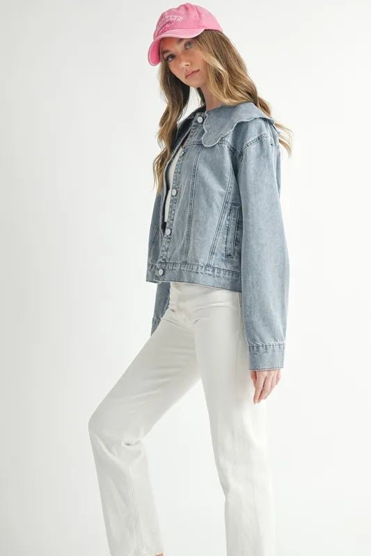 MABLE Scallop Peter Pan Collar Denim Jacket - Rare Leather