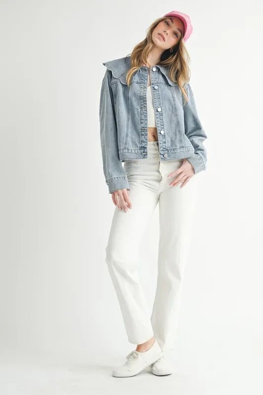 MABLE Scallop Peter Pan Collar Denim Jacket - Rare Leather