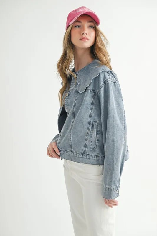 MABLE Scallop Peter Pan Collar Denim Jacket - Rare Leather