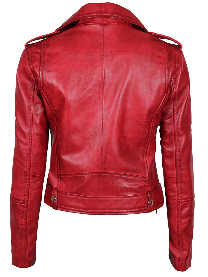 Margaret Women's Red Asymmetrical Motorcycle Leather Jacket - Rare Leather
