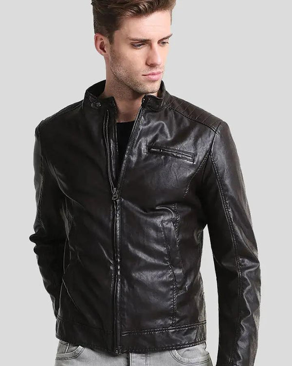 Mark Black Lambskin Leather Racer Jacket - Rare Leather