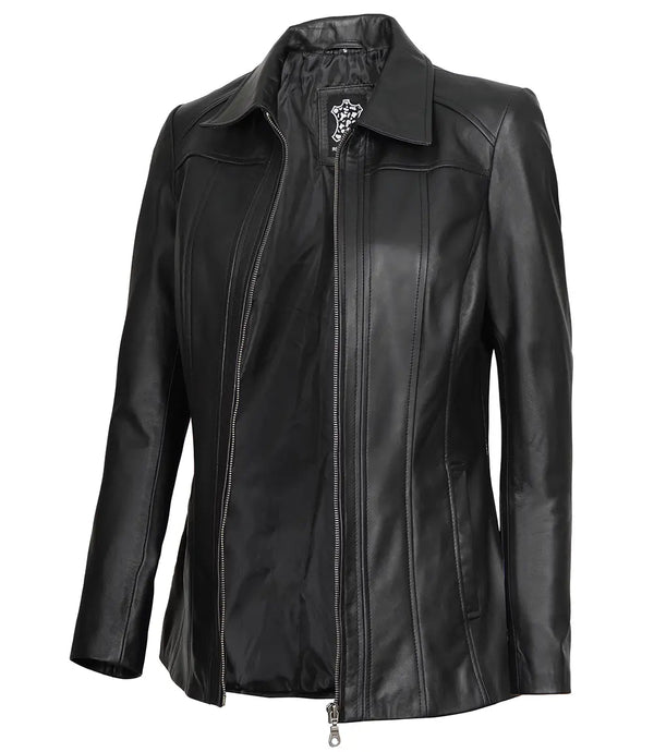 Marsha Women's Leather Black Car Coat - Rare Leather