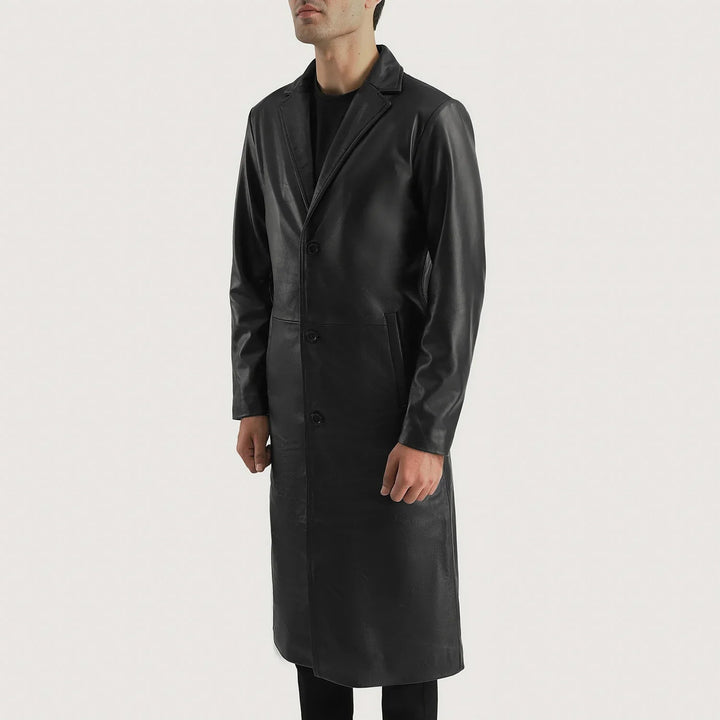 Mateo Black Leather Single Breasted Coat - Rare Leather