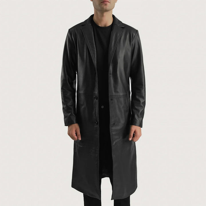 Mateo Black Leather Single Breasted Coat - Rare Leather