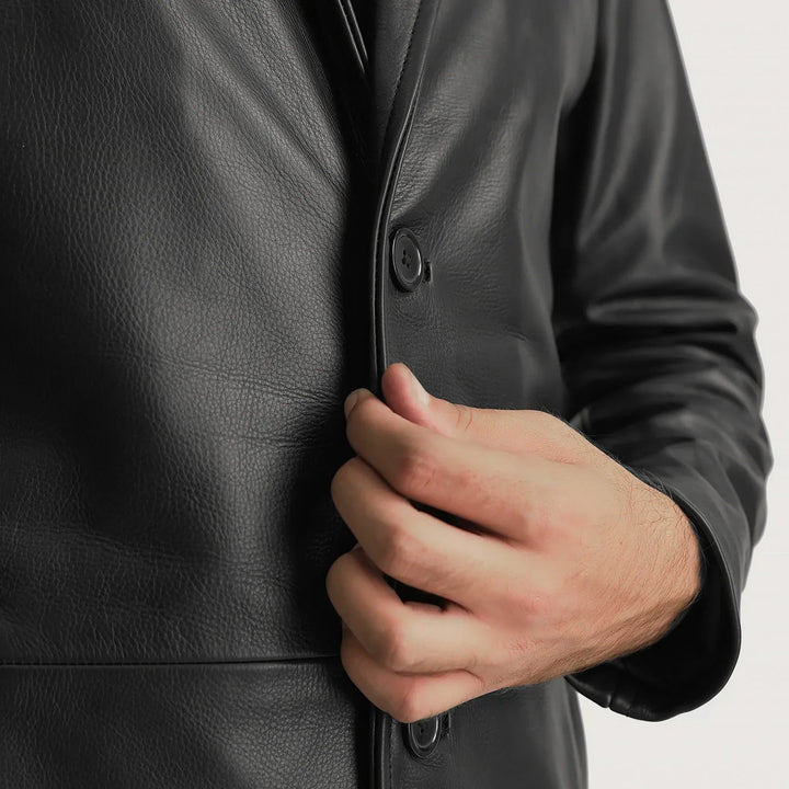 Mateo Black Leather Single Breasted Coat - Rare Leather