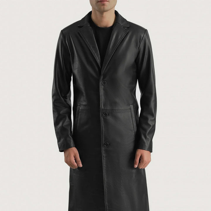 Mateo Black Leather Single Breasted Coat - Rare Leather