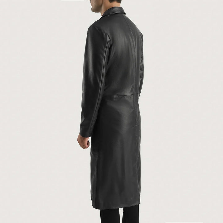 Mateo Black Leather Single Breasted Coat - Rare Leather