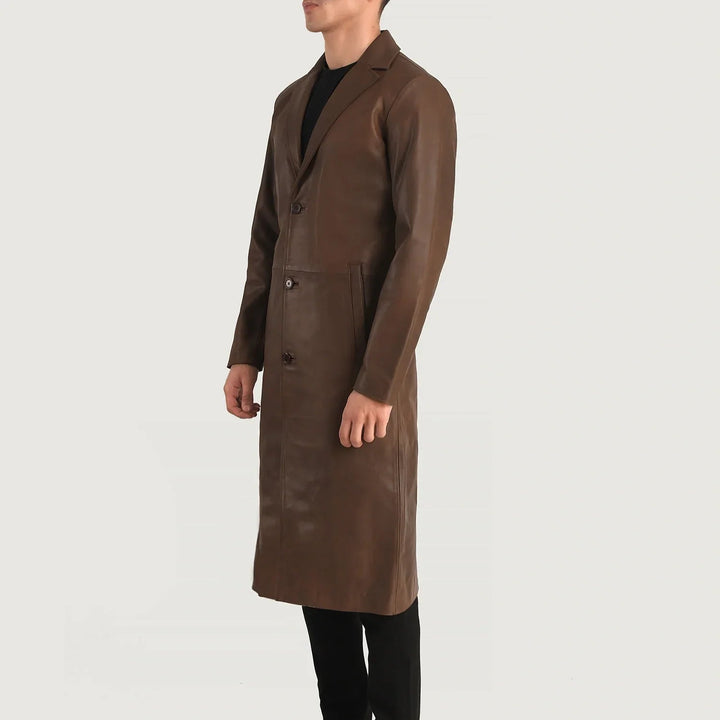 Mateo Brown Leather Single Breasted Coat - Rare Leather