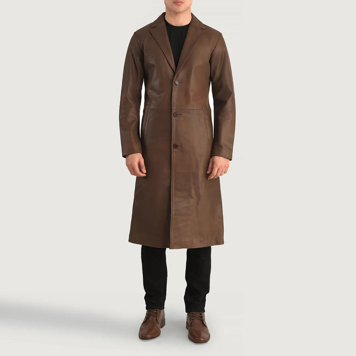 Mateo Brown Leather Single Breasted Coat - Rare Leather