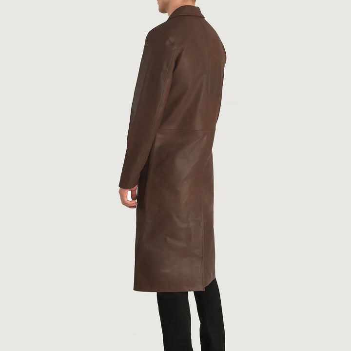 Mateo Brown Leather Single Breasted Coat - Rare Leather