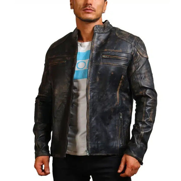 Men Black Motorcycle Leather Jacket - Rare Leather