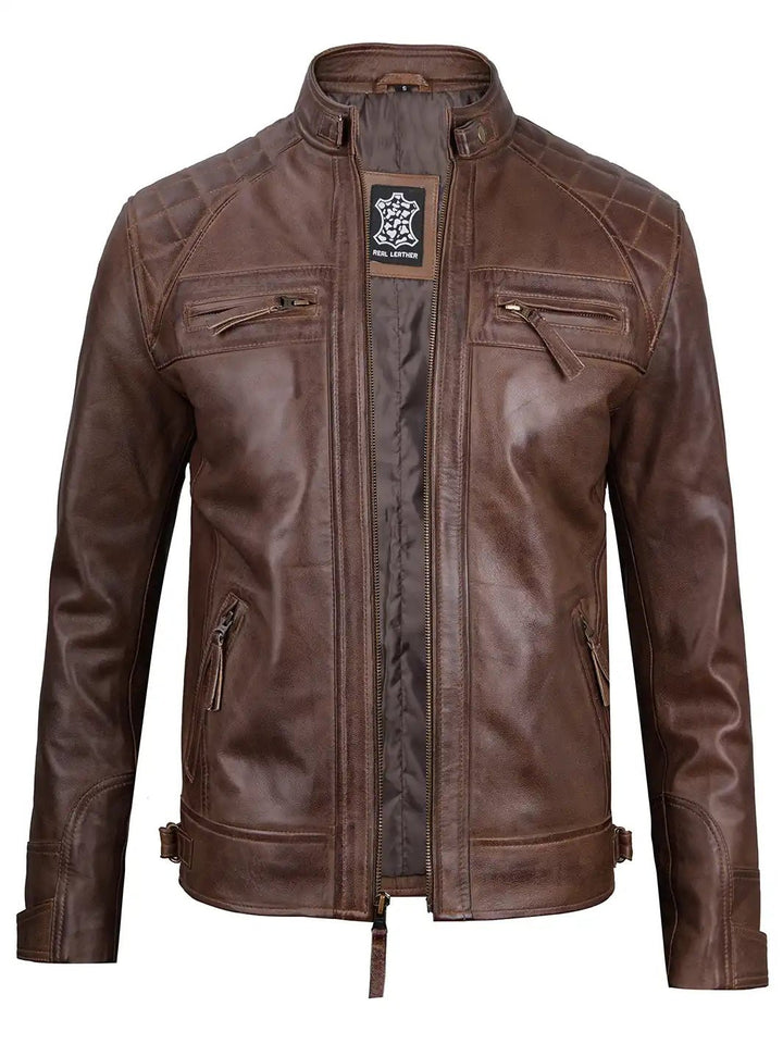 Men Chocolate Brown Cafe Racer Real Leather Jacket - Rare Leather