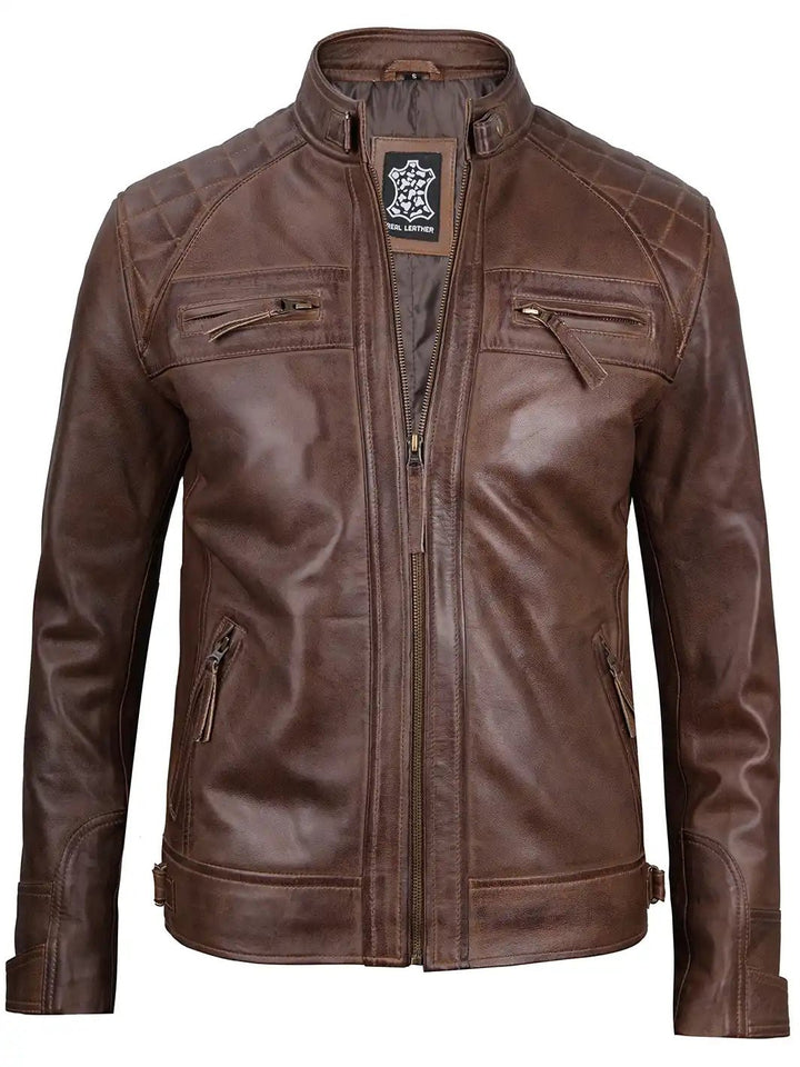 Men Chocolate Brown Cafe Racer Real Leather Jacket - Rare Leather