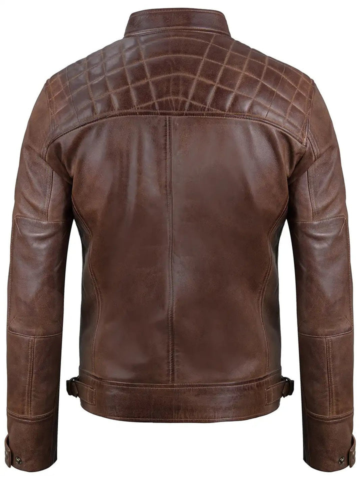 Men Chocolate Brown Cafe Racer Real Leather Jacket - Rare Leather