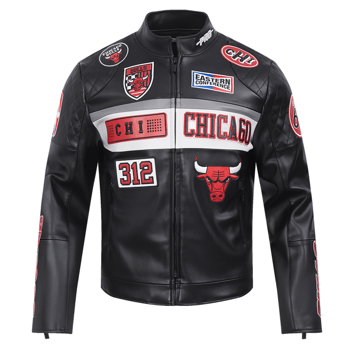 Men NBA Chicago Bulls Moto Jacket - Rare Leather Order Now !!