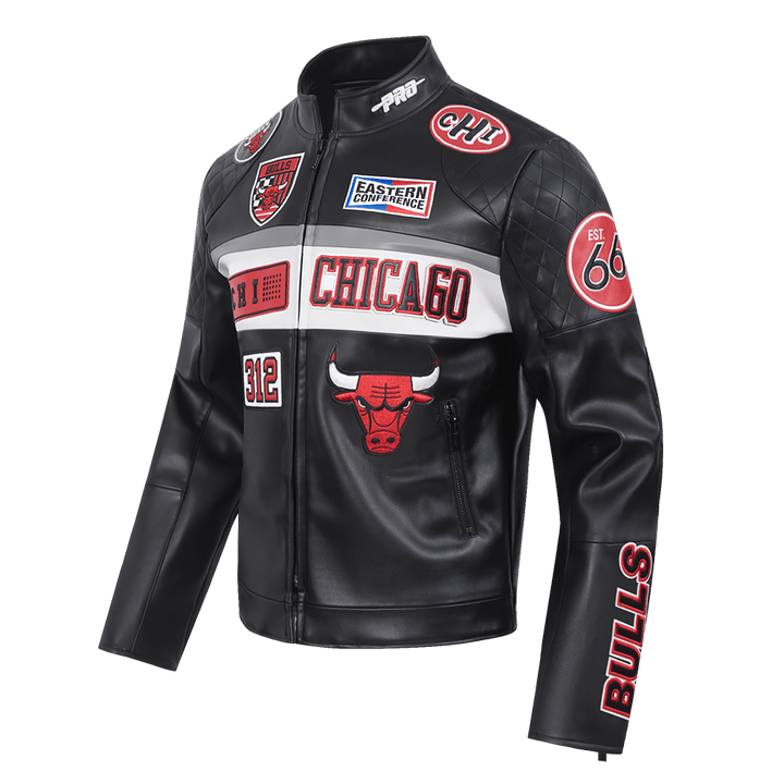 Men NBA Chicago Bulls Moto Jacket - Rare Leather Order Now !!