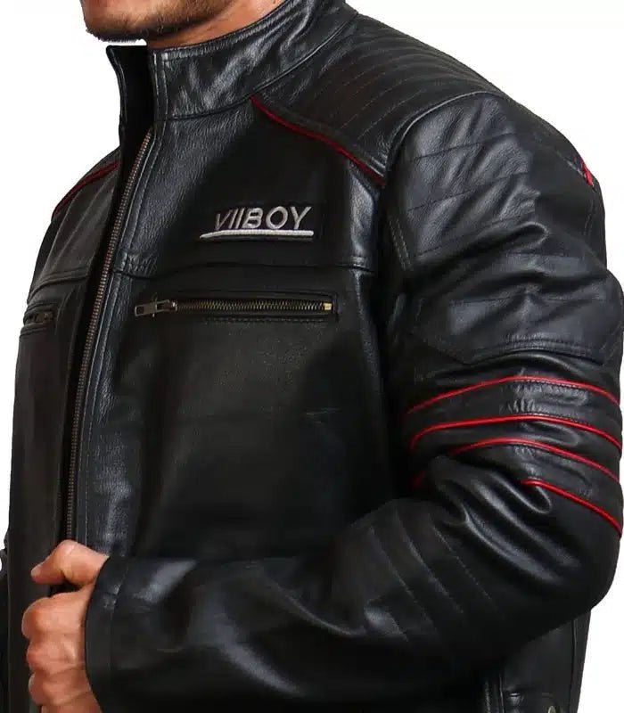 Men Sword Black Cowhide Leather Jacket - Rare Leather