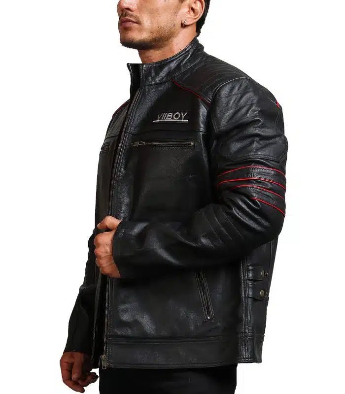 Men Sword Black Cowhide Leather Jacket - Rare Leather