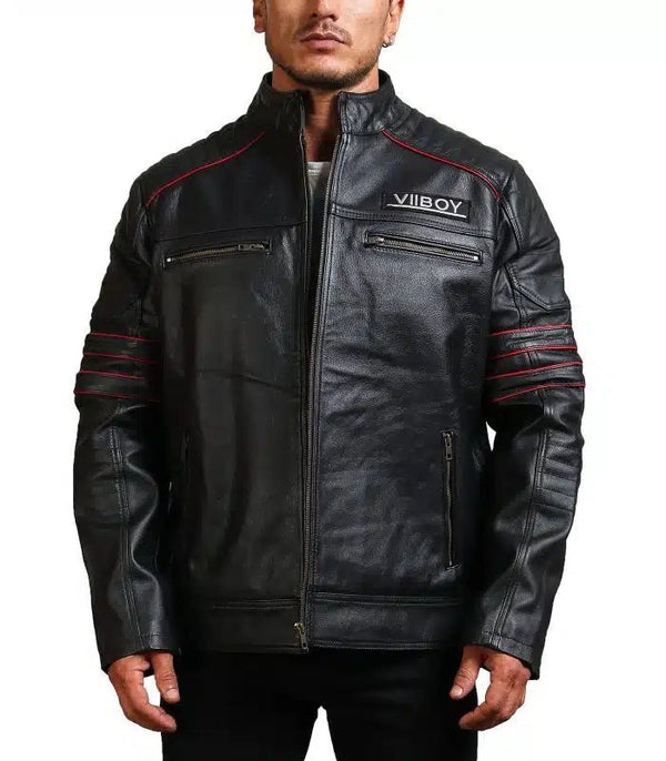 Men Sword Black Cowhide Leather Jacket - Rare Leather