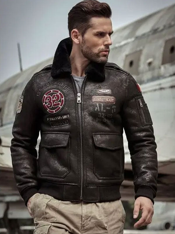 Mens Airforce Flight Coat Embroidered Jacket - Rare Leather