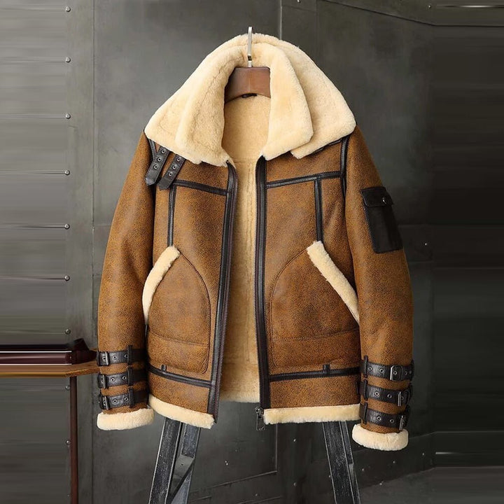 Mens B3 RAF Aviator Brown Double Collar Flight Shearling Leather Jacket Coat - Rare Leather