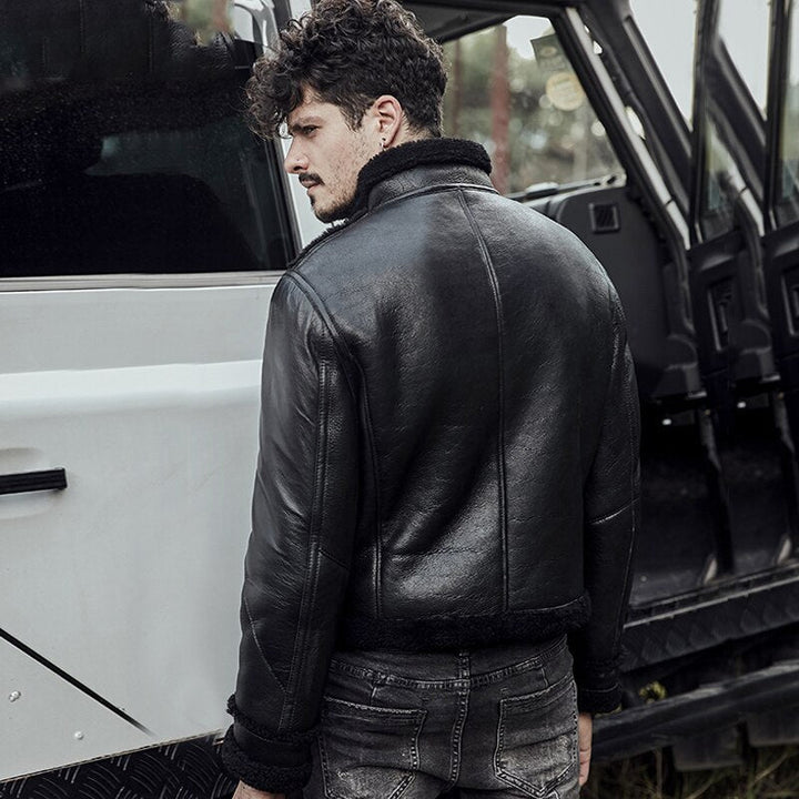Men's B3 RAF Black Sheepskin Motorcycle Leather Shearling Jacket - Rare Leather